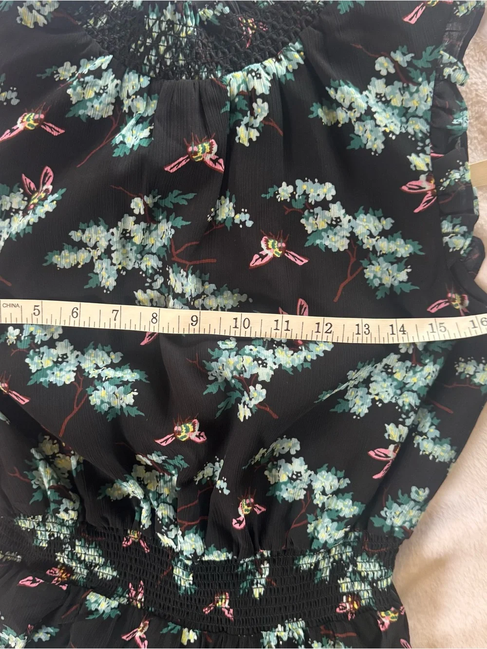 J. Crew Smocked Waist Midi Dress in Botanical Bees Print EUC